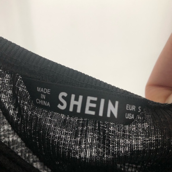 SHEIN Ruffle Cuff Tie Neck Rib-Knit Tee - Picture 3 of 3